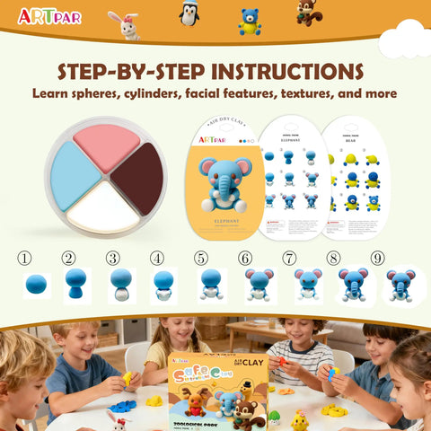 Air Dry Clay Kit For Kids With 12 Animal Sculpting Molds And 4 Vibrant Colors, Ultra Light Soft Modeling Clay tutorials guide