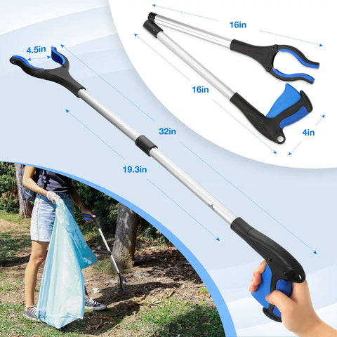Two Pack 32 Inch Grabber Tool With Magnetic Tip For Easy Trash Pickup And Safe Senior Reach Long Reacher Tool For Litter Garbage Picker Upper At Home Yard Cleanup And Hard To Reach Items