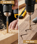 Kickass Titanium Drill Bit Set Eight Piece High Speed Steel Kit With Three To Ten Millimeter Options For Metal Wood And Fasteners For Rock Solid Grip Smooth Hole Cutting And Killer Build For Weekend, showing drill bit in wood.