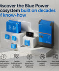 BlueSolar MPPT Solar Charge Controller For Panels And Batteries, 150V 35A with ecosystem components displayed on podiums