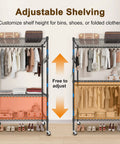 Clear View Clothes Closet With 3 Way Zipper Front, Heavy Duty Epoxy Metal Frame, Locking Wheels, adjustable shelving view