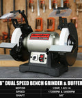 Badass 1/2 Horsepower Dual Speed Bench Grinder Buffer Combo with cast iron base and aluminum rests, ideal for metal and woodworking.