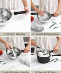 Compact Stainless Steel Food Mill With Three Discs Ergonomic Rotary Hand Crank And Removable Handles assembly steps