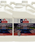 Four Gallon Heavy Duty Wet Look Paver Sealer For Natural Stone Concrete And Driveways in jugs on display.