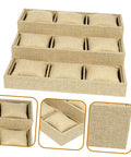 Multi Grid Watch Organizer Tray With Linen Padded Sections, khaki, three-tier design for storing rings and bracelets.