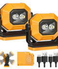 Two Pack 1500 Lumen Rechargeable Work Light With Magnetic Base And 360 Degree Rotating Head IPX4 Waterproof 3 Modes