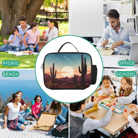 Insulated Desert With Cactus Lunch Box With Leakproof Design Reusable Lunch Tote Bag For Work, Picnic, Beach, Office, School Use