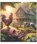 Magnetic Door Cover For Appliances 26 By 23 Inches, Rustic Farmhouse Rooster Pig And Cow Scene, farm animals in front of cottage