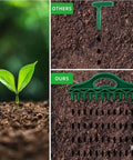 Comparison of 8 In 1 Hand Held Seed Spreader And Planter Tool With Fertilizer Dispenser Seed Hole Maker in action, showing soil effect.