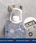 Double Towel Hook Set In Brushed Nickel Built Tough SUS304 Stainless Steel holding a water container on a tiled wall