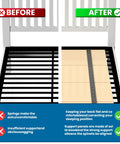 Hella Sturdy Folding Box Spring before and after image, showcasing black slats versus wooden slats for comfort and support.