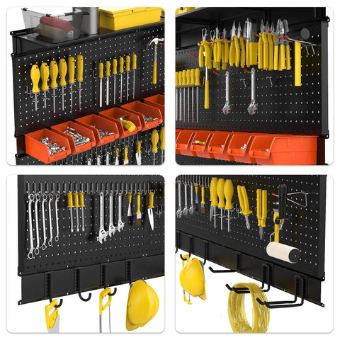 Pegboard Wall Organizer For Garage Storage 48 By 36 Inch With Hooks And Bins Tool Panel System 72 Piece Set showcasing tools