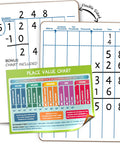 Double-sided dry erase division and place value whiteboards 9x12 inch lapboards with bonus place value chart for math practice