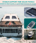 Solar panels on boat roof using Easy Install No Drill RV Solar Panel Roof Mount Kit, 7 Piece White Brackets For Caravans And Campervans.
