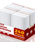Box of 240 pack rigid card mailers for trading card shipping, 7 x 4.35 inch envelopes, stacked in rows for semi-rigid CS-1 sleeves.