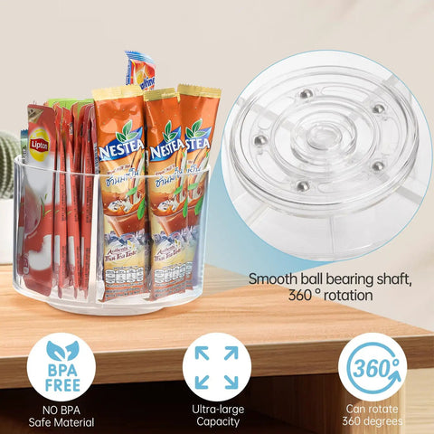 360 Degree Rotating Drink Packet Organizer Lazy Susan For Powdered Drink Mixes And Condiments Holds Electrolyte And Energy Drink Packets
