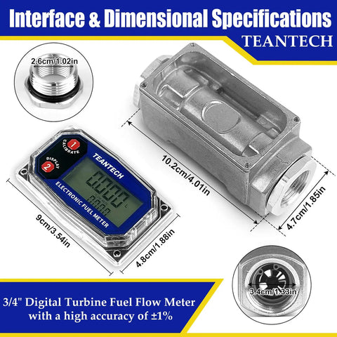 Turbine Flow Meter Three Quarters Inch Digital LCD Display With NPT Connection Portable Fuel Flow Meter For Diesel Kerosene Gasoline
