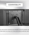 Image showing Super Slick Vesa Mount Adapter Plate For Flat And Curved TV Universal Conversion Bracket with compatibility details.