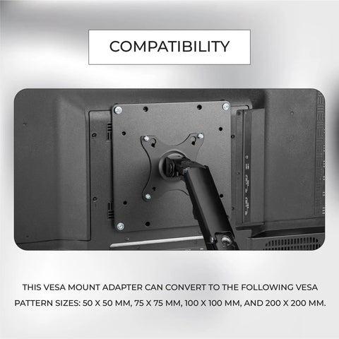 Image showing Super Slick Vesa Mount Adapter Plate For Flat And Curved TV Universal Conversion Bracket with compatibility details.