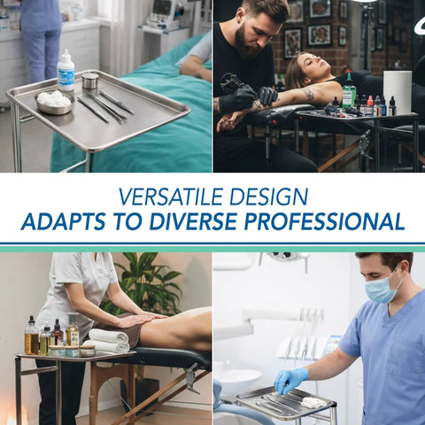 Portable Adjustable Tray Steel Premium Pro Grade Instrument Stand For Medical Dental Salon Tattoo Esthetician And Mobile Service Cart Table Height 34 To 54 Inches With Stable Chrome Base And Heavy Duty Legs in various professional settings.