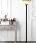 Bronze Tiffany Style Torchiere Floor Lamp 68.57 Inch Tall With Handcrafted Multicolor Stained Glass Bowl Shade Traditional Art Deco Metal Standing Light LED Bulb Included ETL Listed Retro Vibe