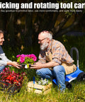 Man using Rolling Garden Stool With 360 Degree Swivel, Foldable Garden Seat On Flat-Wheeled Cart for yard work, exchanging plants