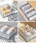 Jeans Organizer For Closet Extra Large 7 Grid Wardrobe Storage Box displayed in various settings with folded clothes inside.