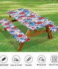 Floral Picnic Table And Bench Cover Set Windproof Dustproof And Washable Rectangle Tablecloths picnic table outdoors
