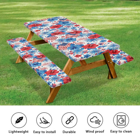 Floral Picnic Table And Bench Cover Set Windproof Dustproof And Washable Rectangle Tablecloths picnic table outdoors