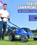 Man operating 40V Cordless Mower With 18-Inch Brushless Power That Eats Thick Grass For Breakfast, Includes 4.0Ah Battery And Fast Charger