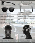 Driving Sunglasses For Men Dope Polarized UV400 Protection Metal Frame For Road Trips And Outdoor Adventures with size chart and features.