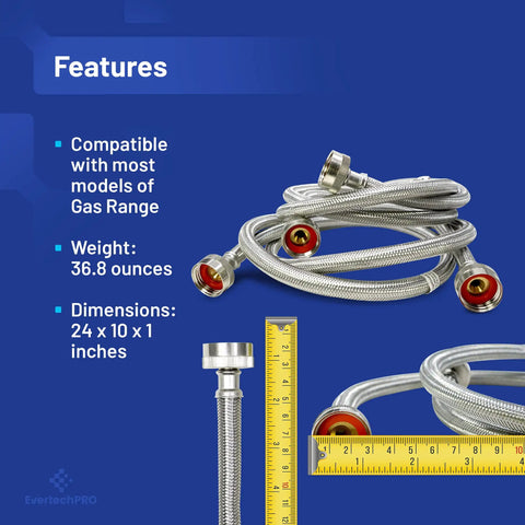 Two Pack Washing Machine Hoses With Three Quarter Inch MIP Connectors Burst Proof Universal Fit Water Inlet Supply Lines Stainless Steel Braided Super Easy DIY Replacement No Tools Needed Leak Resistant And Durable