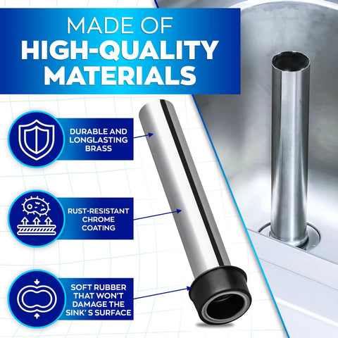 Stainless Steel Bar Sink Overflow Pipe 7.48 Inches Long With Chrome Finish Built To Last Kitchen And Bathroom Drain Stopper