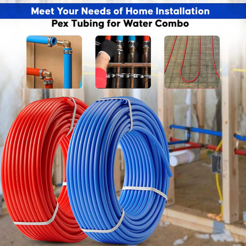 Half Inch PEX B Tubing Dual 50 Ft Rolls In Blue And Red For Plumbing And Radiant Floor Heating No Fuss Non-Barrier Type B Pipe