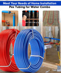 Two Roll PEX Tubing Set Half Inch By 100 Feet Each Blue And Red Non Barrier Pipe For Hot And Cold Water And Radiant Floor Heating Type B Plumbing Kit Built Tough Easy Install Pro Grade Plumbing Supply in installation setting