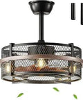 Farmhouse Cage Ceiling Fan With Light And Remote 19 Inch Flush Mount Kitchen with metal mesh design