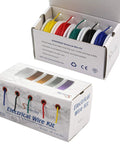 30 AWG Tinned Copper Hookup Wire Kit With Stranded Flexible PVC Insulated Cables In 10 Colors For Breadboards And DIY Electronics, visible wires in packaging