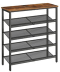 Five-Tier Entryway Shoe Rack With Adjustable Mesh Shelves Industrial Metal Design Holds 16-20 Pairs Of Shoes Floor Mount Rustic Brown Organizer For Closet Or Hallway