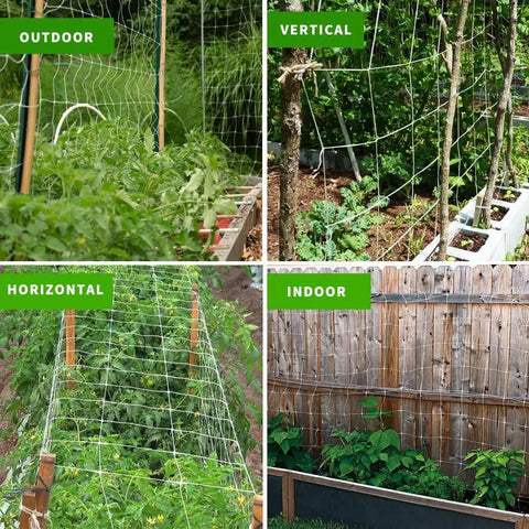 Heavy Duty Polyester Plant Trellis Netting 5 Ft By 15 Ft With 6 Inch Mesh Workhorse used for various garden setups.