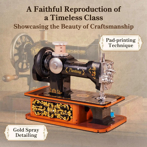 Retro Hand Crank Sewing Machine Brick Model With Functional Gear Linkage And Hidden Tailor Shop Scene, A Dope Collectible Desk Decor Piece And Dope Gift For Adults With A Cool Vintage Vibe
