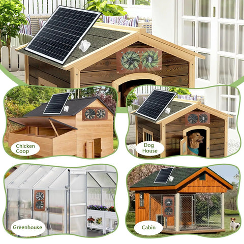 Solar Powered Chicken Coop Fan Kit With 20W Panel Dual 3500 RPM Exhaust Fans Weatherproof IP67 360 Degree Adjustable Mount 8.8 Ft Cable For Greenhouse And Shed Ventilation