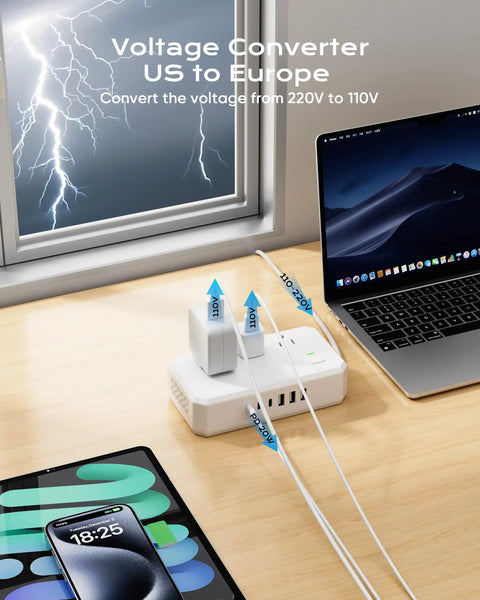 12 In 1 World Travel Adapter With 6 AC Sockets And 6 USB Ports Plus USB C Fast Charge Up To 4.5A 220V To 110V Voltage Converter