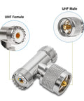 UHF Male To Dual UHF Female 3 Way Pro Grade Splitter Coax Adapter PL259 To SO239, T Shape Coax Connector for Ham Radio