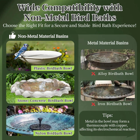 Wide compatibility guide for non-metal and metal bird baths with Pure Copper Bird Bath Disk With Triple Point Support