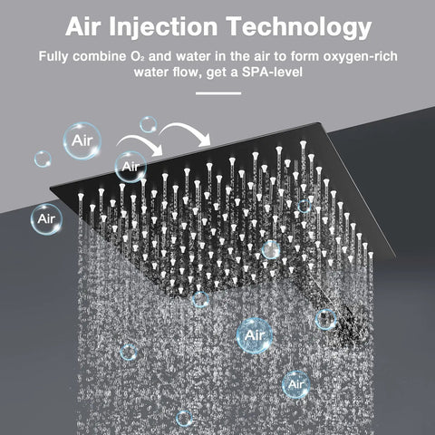 Black Shower Faucet Set With 10 Inch Rainfall Shower Head Air Injection Technology