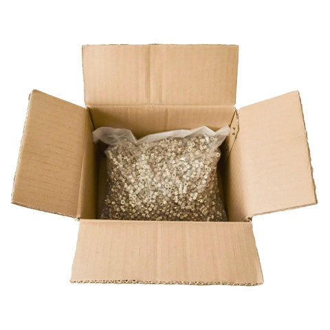 No Sweat M4 Brass Threaded Inserts For Injection Molding And Hobbyist 3D Prints Bulk in an open cardboard box.