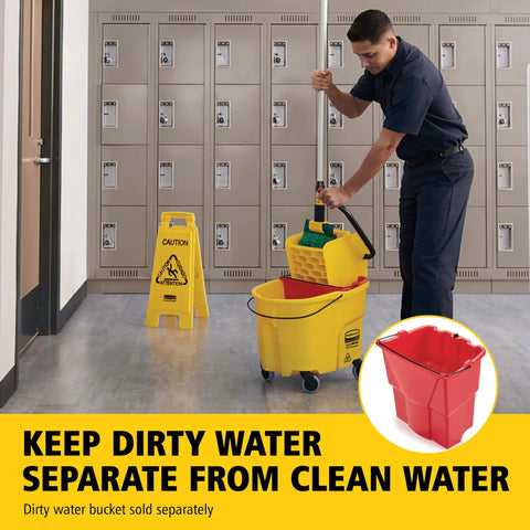 WaveBrake 35 Qt Side Press Mop Bucket And Wringer On Wheels Yellow For Pro Grade Industrial Floor Cleaning Heavy Duty Mopping System That Cuts Splashing By Up To 80 Percent Keeps Water In And Boosts Safety And Productivity