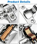 Close-up of Soft Close No Slam Cabinet Hinges Pack Of 20 For One Half Inch Overlay Cabinets showing hinge details and mechanics.