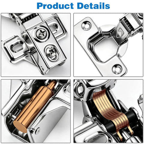 Close-up of Soft Close No Slam Cabinet Hinges Pack Of 20 For One Half Inch Overlay Cabinets showing hinge details and mechanics.