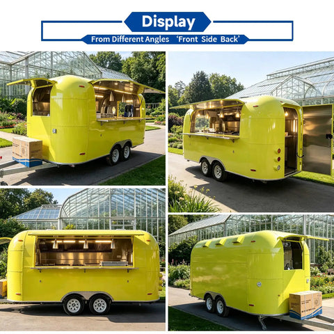 Ready Roll Yellow Food Truck For Pasta And Catering Hustle Packaged With A Full Commercial Kitchen And Private Restroom Built Different For Zero Sweat Street Operations, showcased from multiple angles in a garden setting.